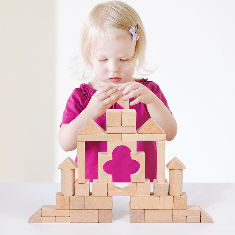 100pcs Natural Wooden Building Blocks Set | Montessori Toy for Toddlers & Kids