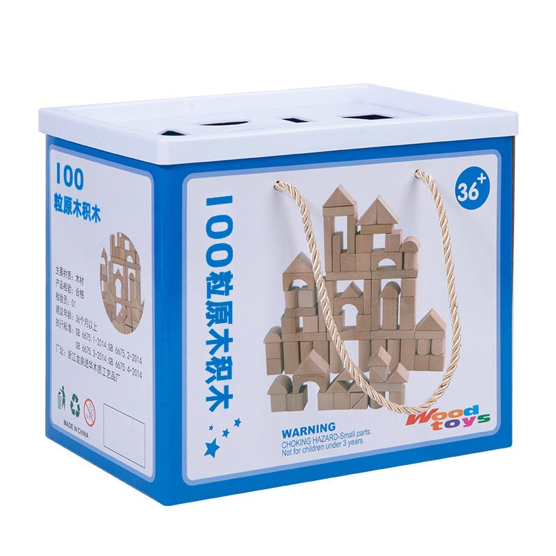 100pcs Natural Wooden Building Blocks Set | Montessori Toy for Toddlers & Kids