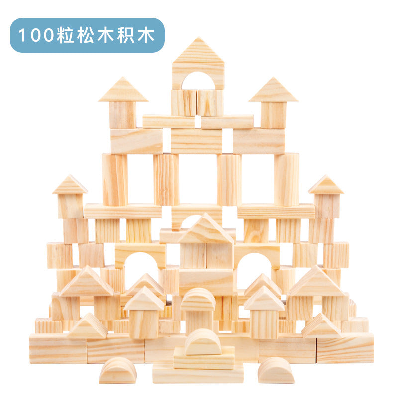 100pcs Natural Wooden Building Blocks Set | Montessori Toy for Toddlers & Kids