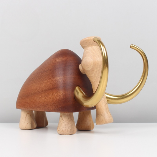 Handcrafted Wooden Mammoth Figurine with Brass Tusks | Nordic Style Home Decor
