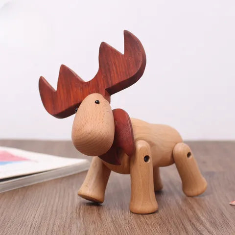 Poseable Wooden Moose Figurine | Handcrafted Nordic Style Animal Decor