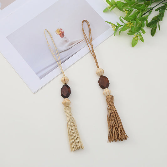 Boho Wood Bead Tassel Ornament | Handmade Natural Hanging Décor for Curtain, Wall, Gift Wrap, Bookmarks