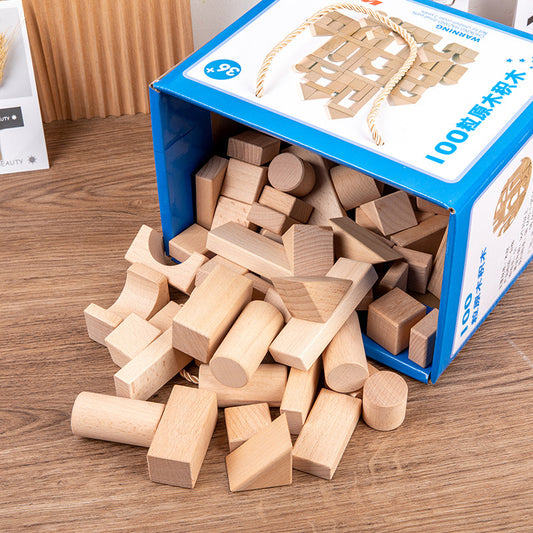 100pcs Natural Wooden Building Blocks Set | Montessori Toy for Toddlers & Kids