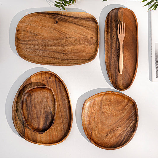 Natural Wooden Irregular Serving Plates | Set of Rustic Solid Wood Snack & Dinner Platters