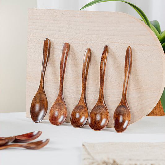 Dark Wood Spoon Set | Handmade Natural Wooden Spoons for Rice, Soup & Dessert