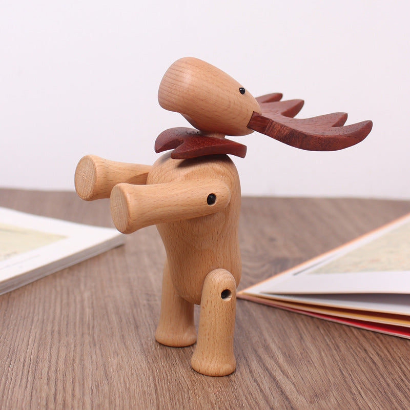 Poseable Wooden Moose Figurine | Handcrafted Nordic Style Animal Decor