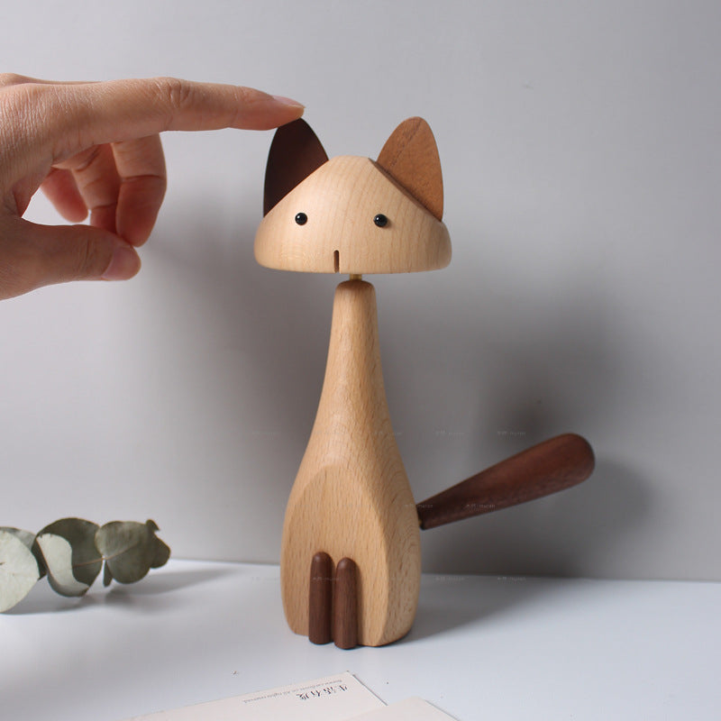 Handcrafted Wooden Cat Figurines| Nordic Beech & Walnut Desk Decor