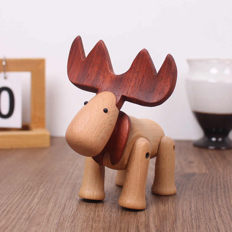 Poseable Wooden Moose Figurine | Handcrafted Nordic Style Animal Decor