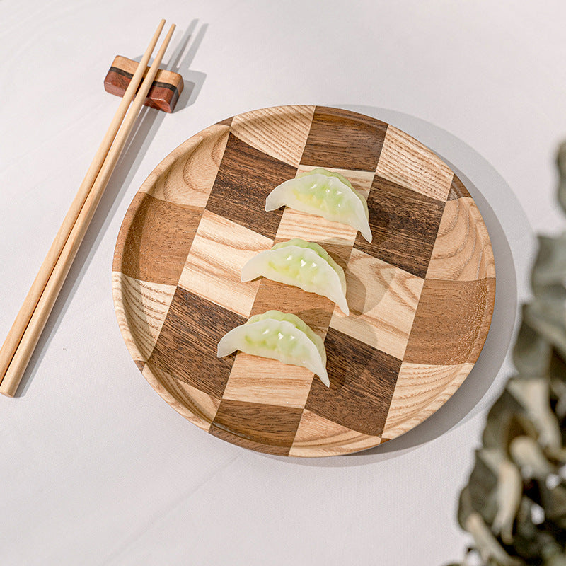 Checkerboard Wooden Plate | Handcrafted Round Wood Serving Tray in 3 Sizes