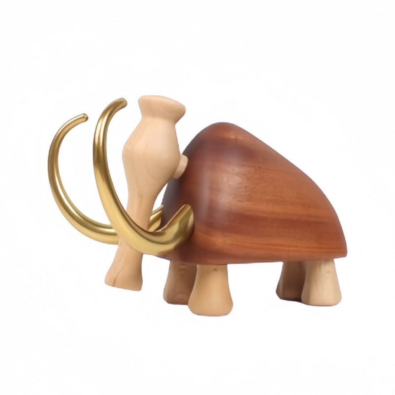 Handcrafted Wooden Mammoth Figurine with Brass Tusks | Nordic Style Home Decor