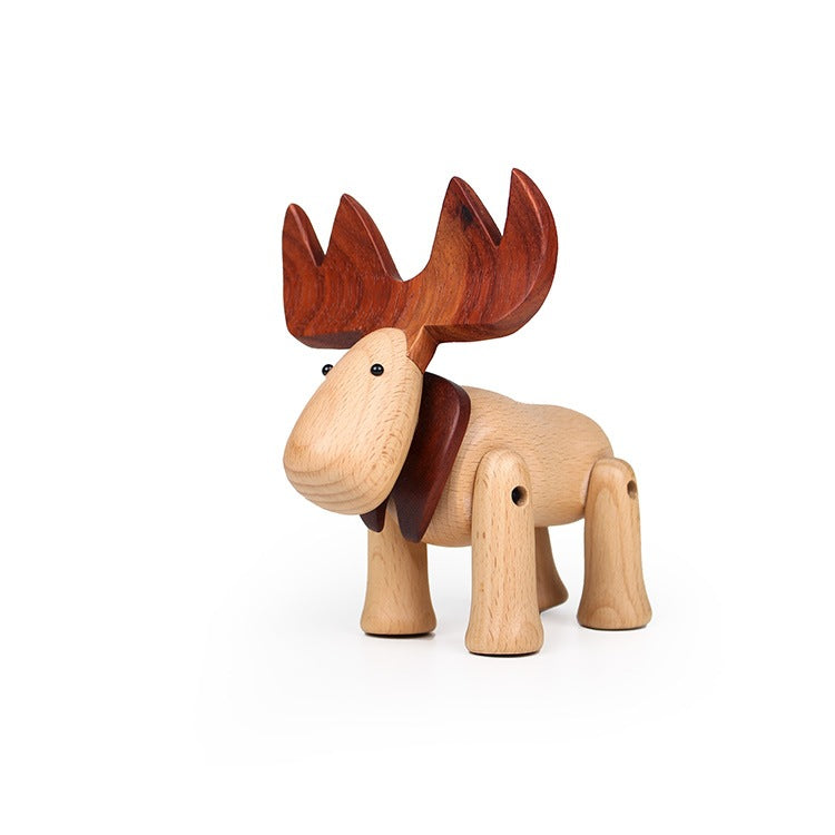 Poseable Wooden Moose Figurine | Handcrafted Nordic Style Animal Decor