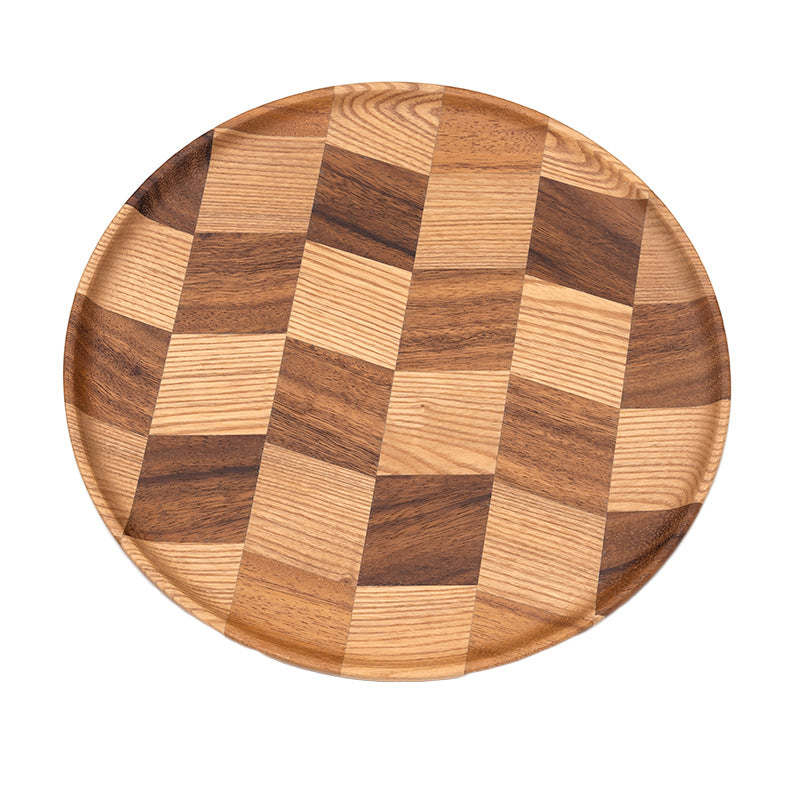 Checkerboard Wooden Plate | Handcrafted Round Wood Serving Tray in 3 Sizes