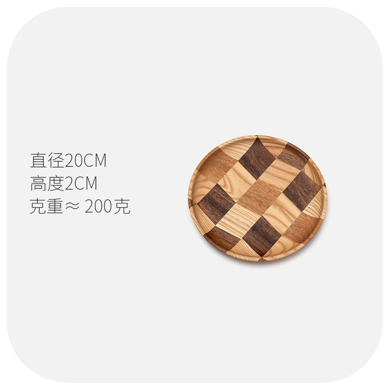 Checkerboard Wooden Plate | Handcrafted Round Wood Serving Tray in 3 Sizes