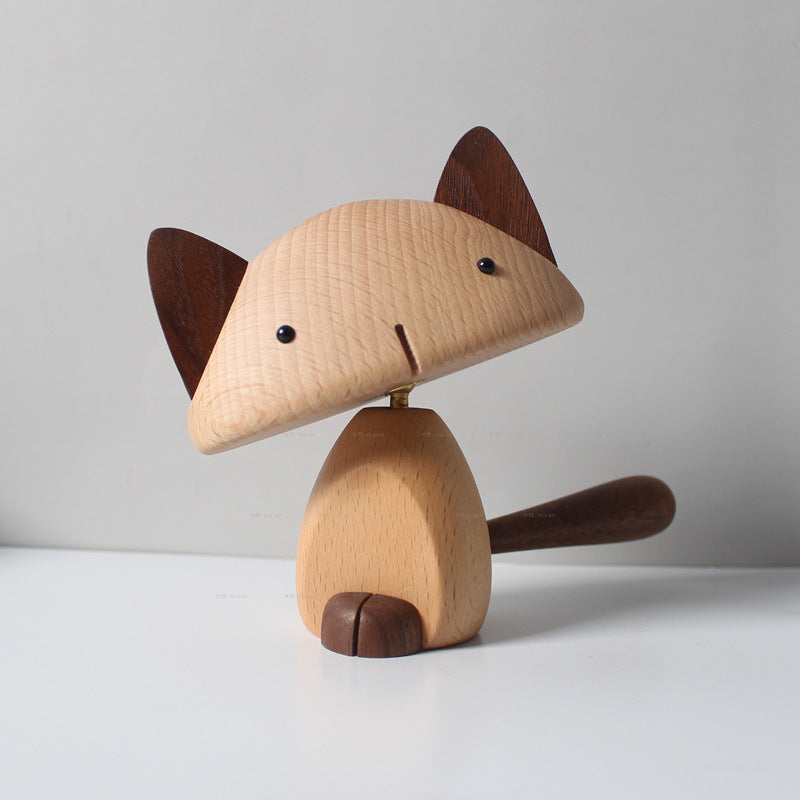 Handcrafted Wooden Cat Figurines| Nordic Beech & Walnut Desk Decor