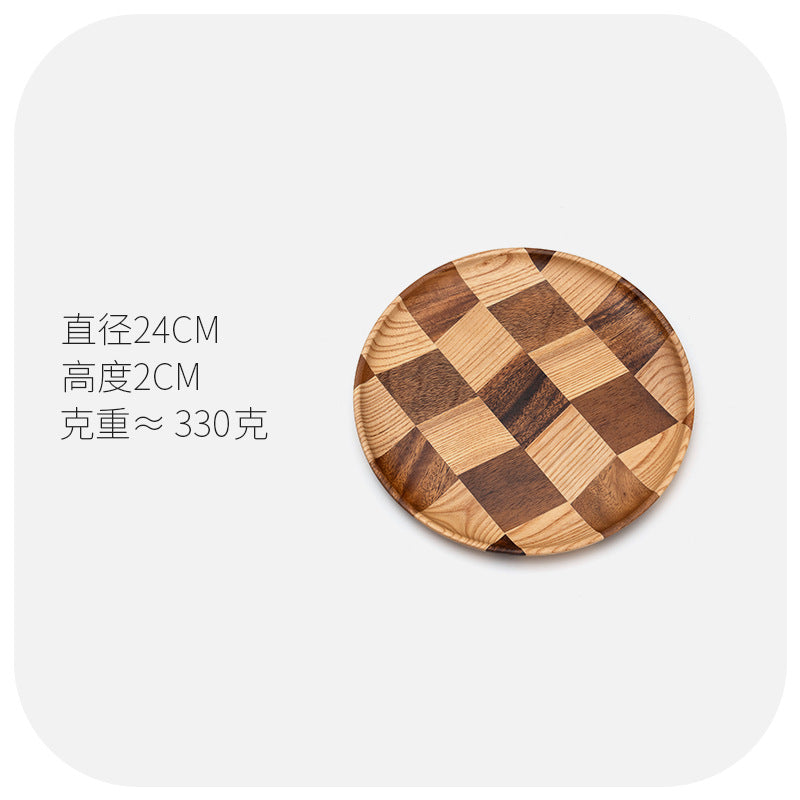 Checkerboard Wooden Plate | Handcrafted Round Wood Serving Tray in 3 Sizes