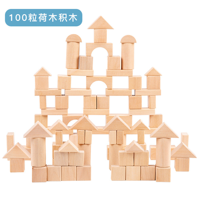 100pcs Natural Wooden Building Blocks Set | Montessori Toy for Toddlers & Kids