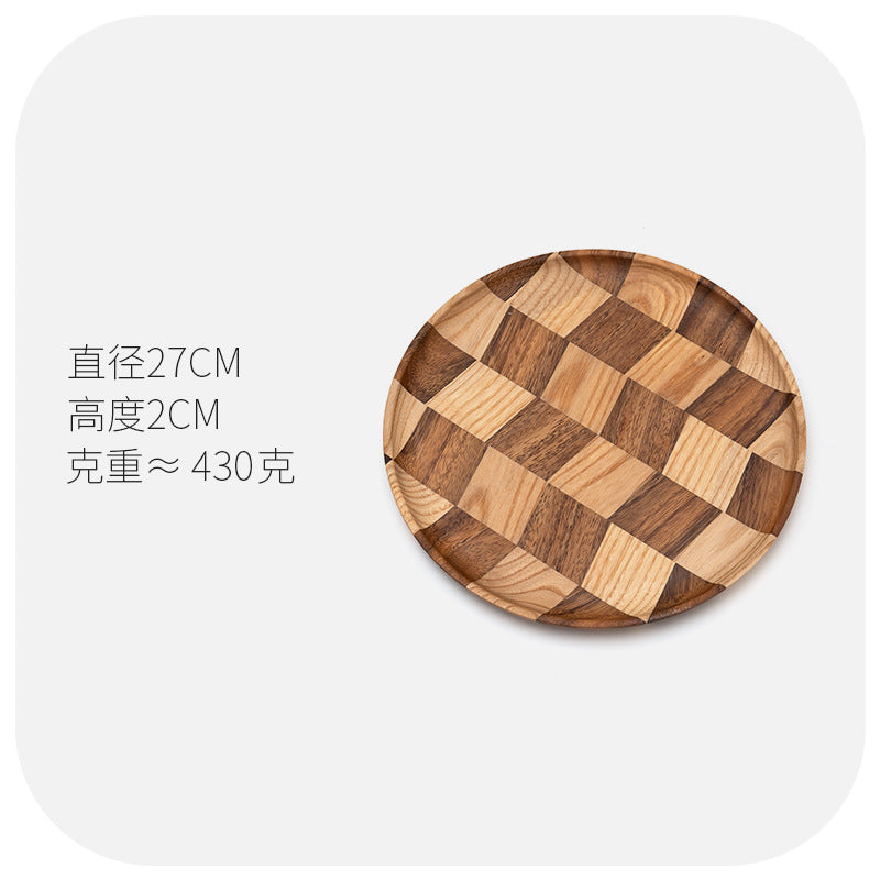 Checkerboard Wooden Plate | Handcrafted Round Wood Serving Tray in 3 Sizes