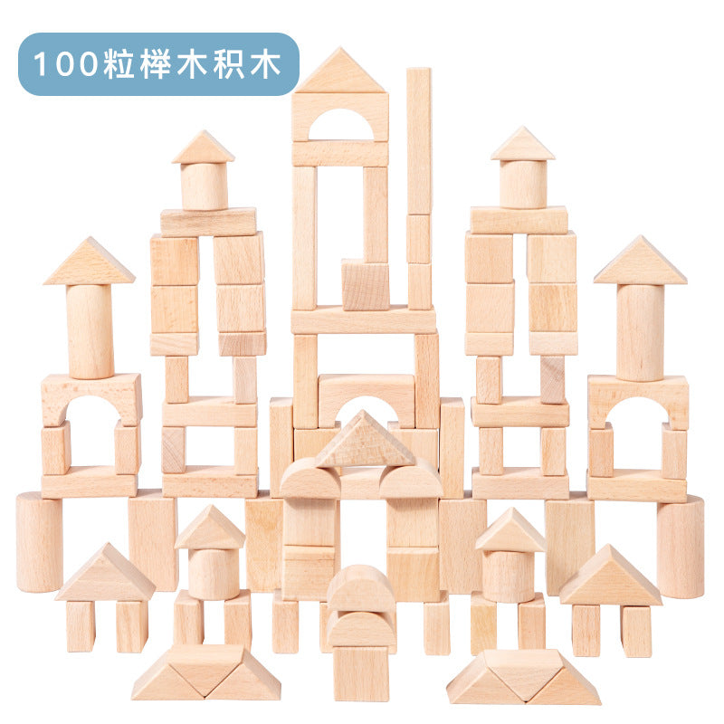 100pcs Natural Wooden Building Blocks Set | Montessori Toy for Toddlers & Kids