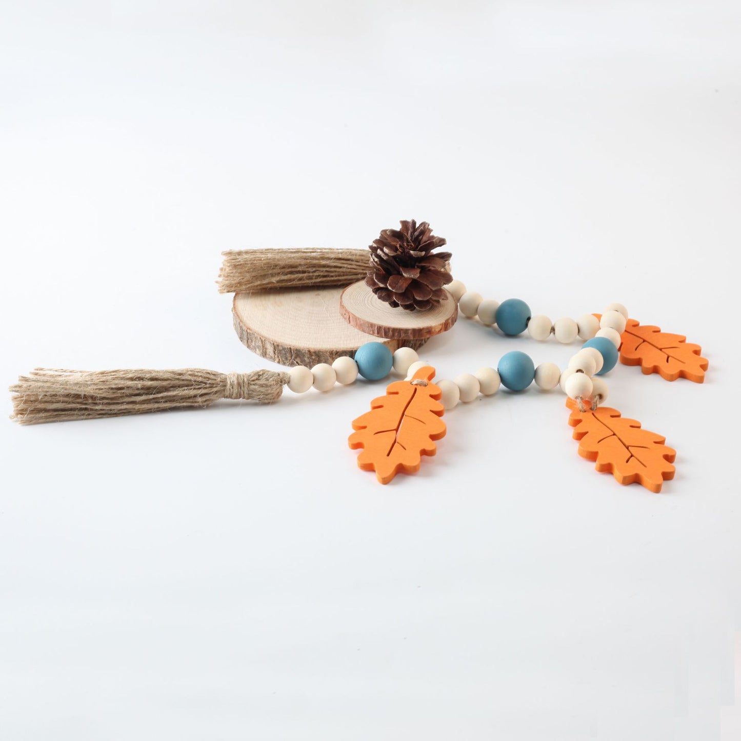Natural Wooden Bead Garland with Tassels | Rustic Farmhouse Home Décor